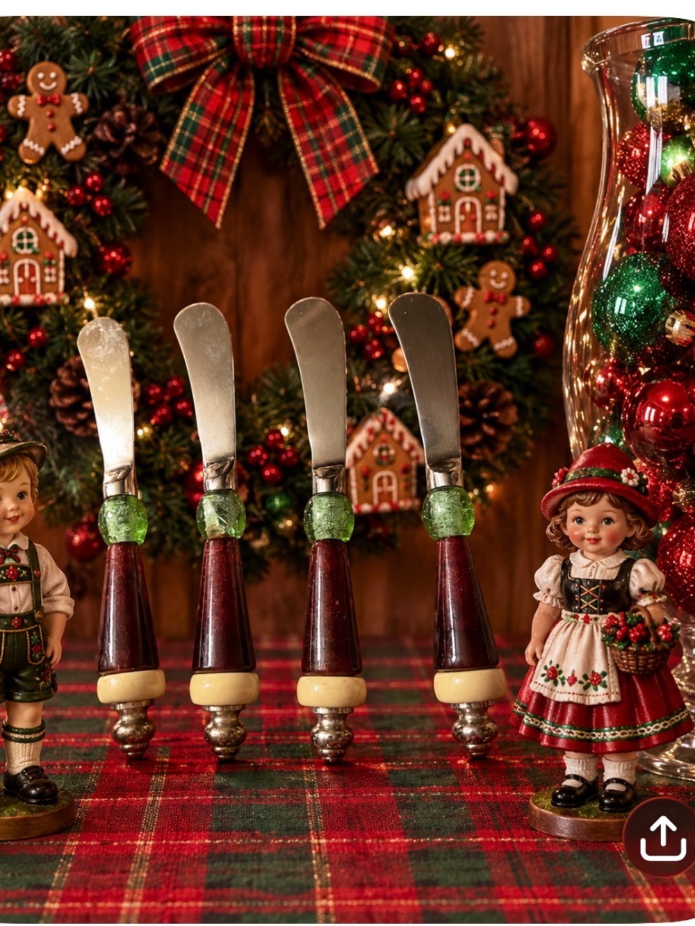 Lenox Green and Burgundy Glass-Handled Spreaders - Set of 4